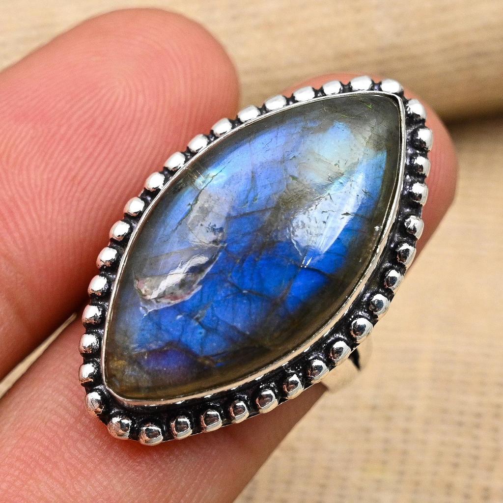 Labradorite Gemstone Handmade Solid 925 Sterling Silver Jewelry Anniversary Ring For Her