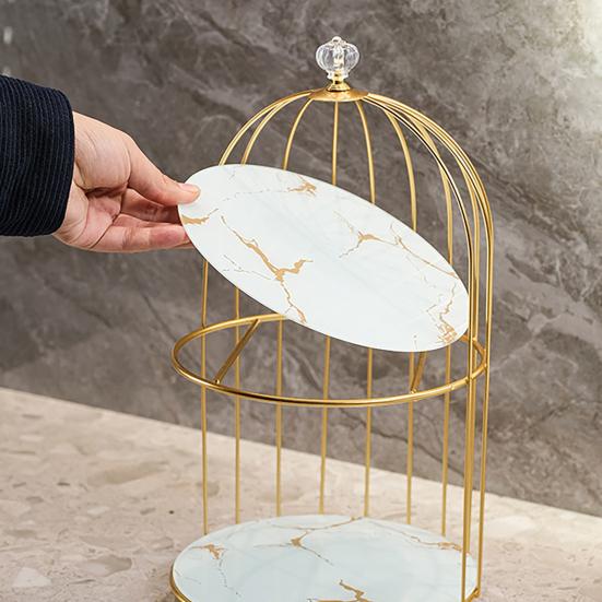 Cosmetics Storage Rack Birdcage Shape Thick Iron Frame Organizer Large Capacity with Elevated Bottom Design Display Rack