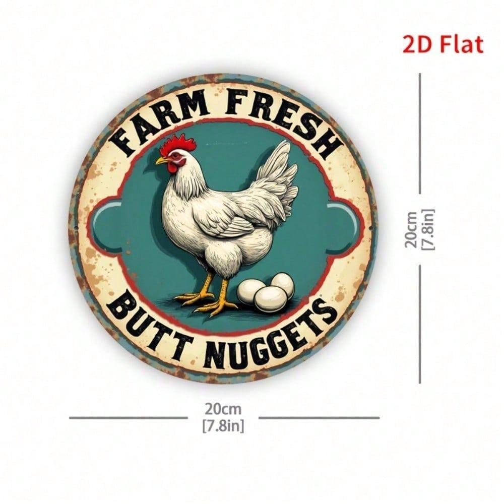 Farm Fresh Butt Nuggets Vintage Rooster Metal Sign Rustic Wall Decor Kitchen Cafe Bar Office Gift Plaque