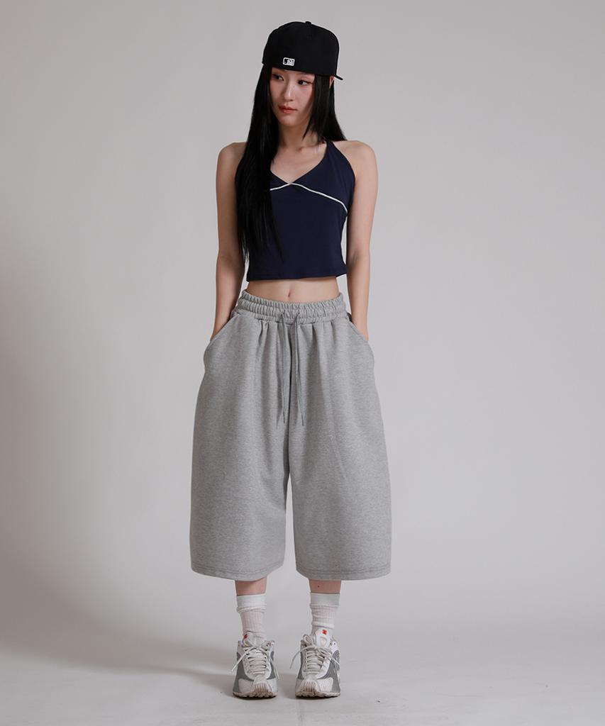 LIKE THE MOST Side Pintuck Autumn-Length Bermuda Training Pants_Gray