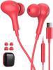 Wired USB Earphones with Magnetic Compatible with iPhone Google Pixel Samsung iPad and Other with Remote for and Zoom Red Color Type-C Microphone,