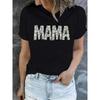 Camiseta Floral para Mujer 'Mama Daisy' con Letras 'Mama' y Diseño de Margarita Suave Transpirable Ligera Corte Relajado Cuello Redondo Manga Corta Negro Blanco Casual