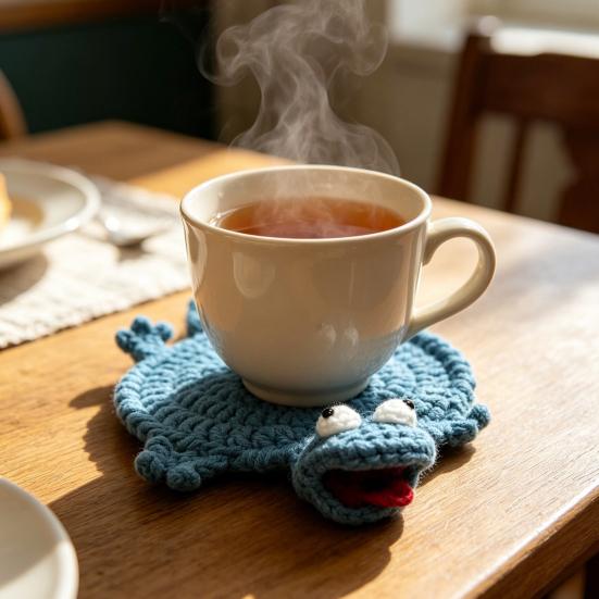 Lizard Coaster Handmade Crochet Animal Cup Mat Cute Soft Knitted Drink Coaster for Desk
