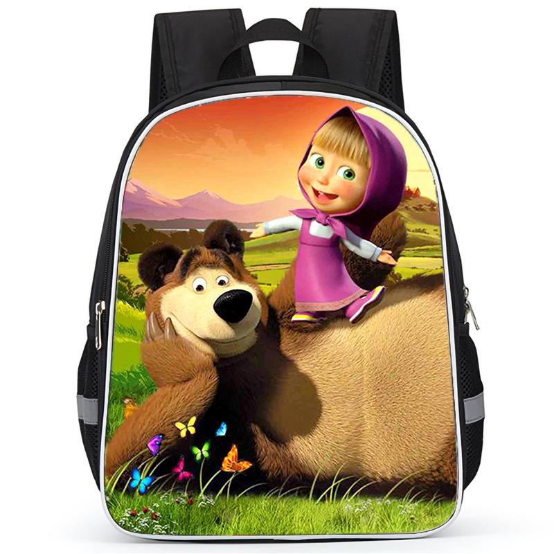 Masha And Bear School Bag Elementary School Cartoon High Definition Printing Large Capacity Zipper Oxford Lightweight Ridge Backpack