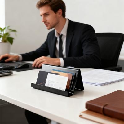 Stainless Steel Business Card Holder Professional Business Mental Case Rack Open Design Desktop Organizer for Office Desk
