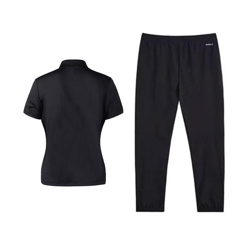 Li-Ning Fashion Breathable Polo Shirt Comfortable Sports Long Pants Casual Set Women sets Black W518-2+V820-1