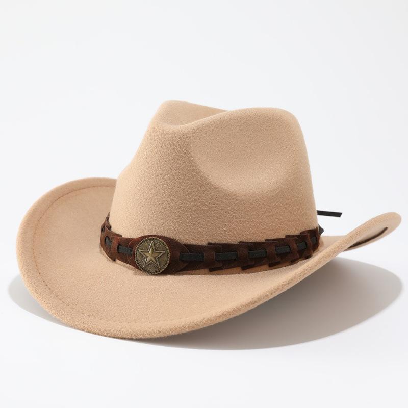 European and American Men and Women Couple Hats Woolen Western Cowboy Top Hat Trendy New Minority Woolen Hat