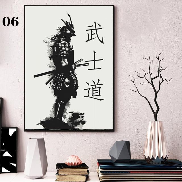 Massief houten frame poster en prints hot gepantserde samurai japan anime kunstwerken schilderijen kunst mode canvas muur foto's voor woonkamer home decor