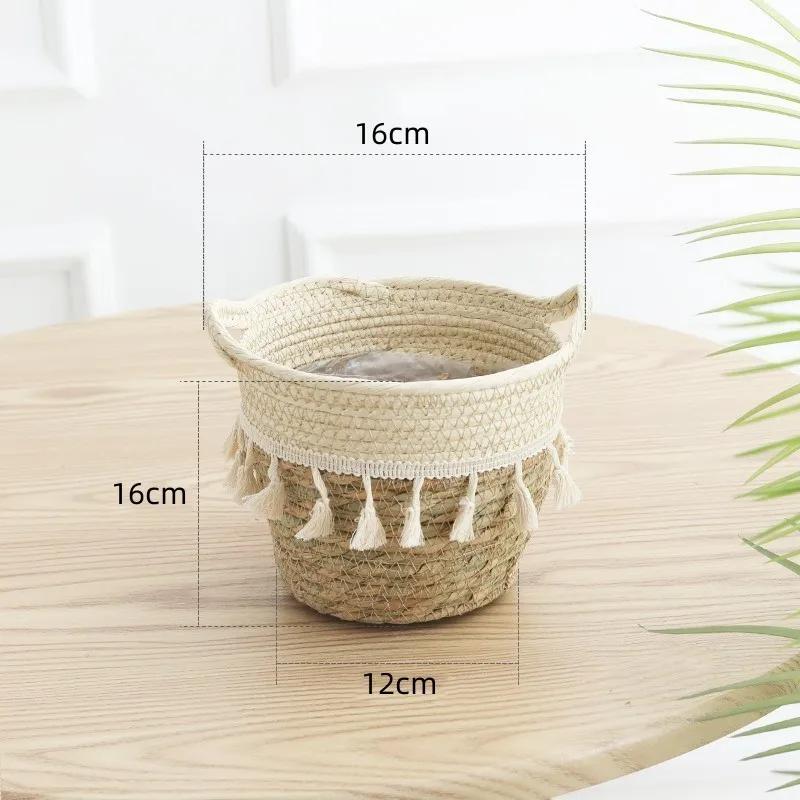 Nordic-style Rattan-woven, Straw-woven Flower Basket, Bamboo-woven Planter for Green Plants, Floor-standing Willow-woven Plant