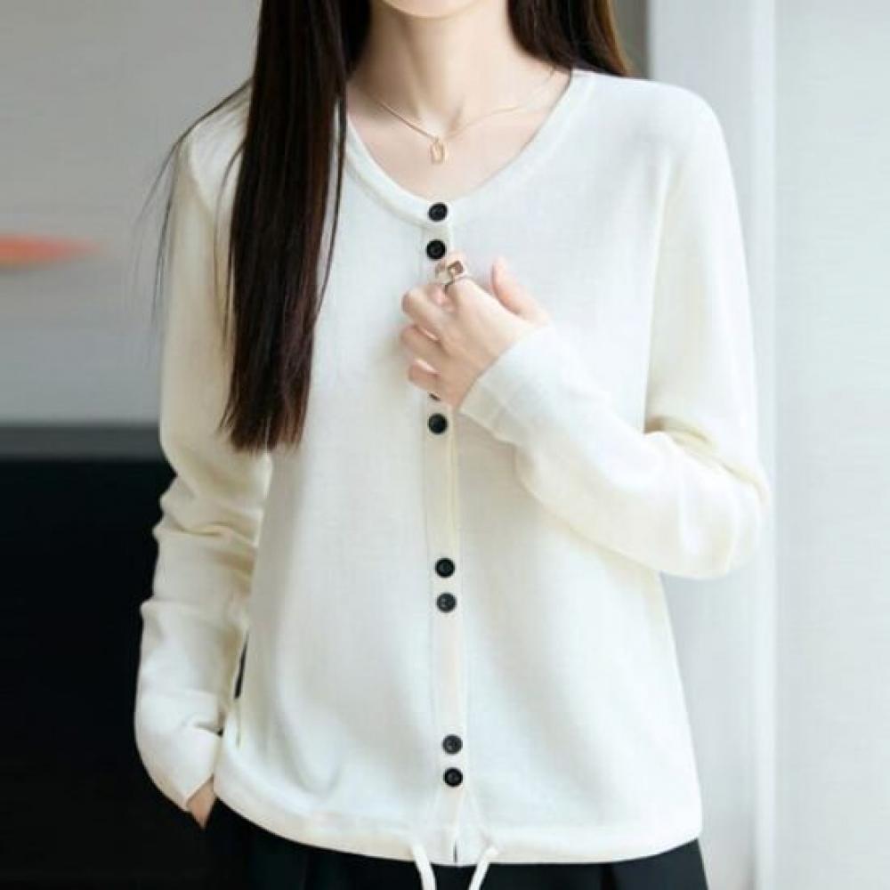 Navava Women Long Sleeve Knit Cardigan With String Hem Nk3180