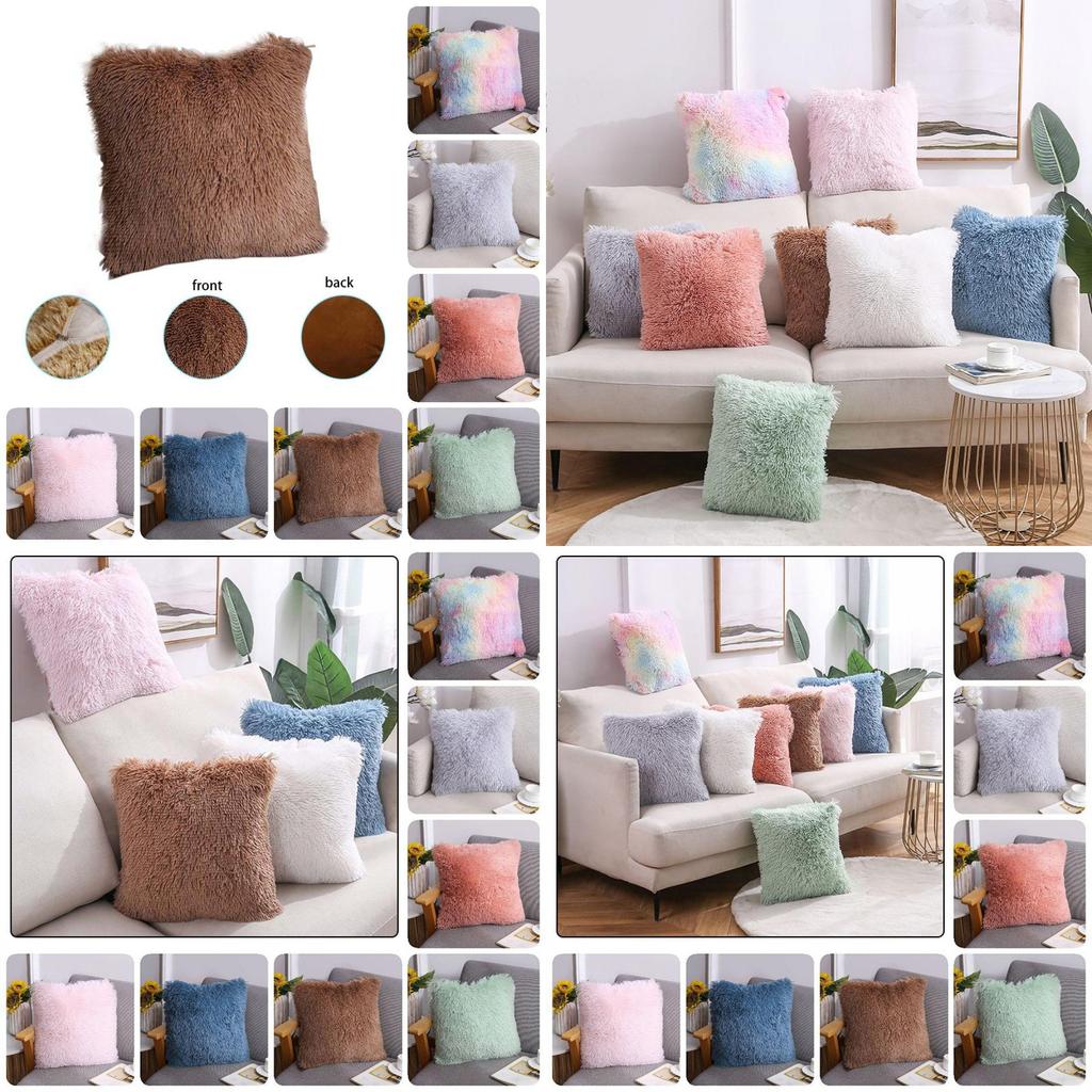 Square Fluffy Cushion Plush Pillow Covers Shaggy Scatter Sofa Pillowcase Decor