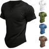 Summer New European and American Men's Henry Shirt Short-sleeved Men's Solid Color Button T-shirt Top