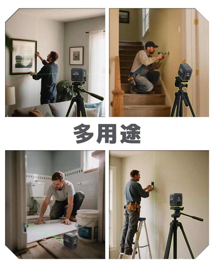 LASGOO Mini Laser Level with Green Ideal for Hanging Pictures and Construction Laser, Self-Leveling Crosshairs,