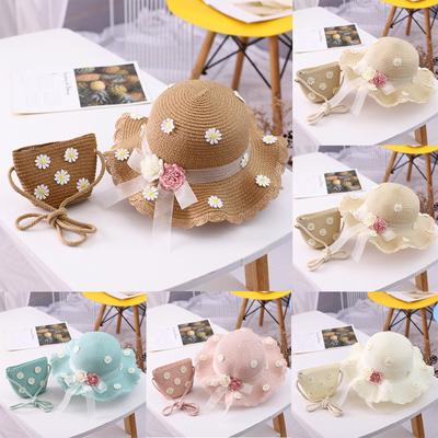 Girls 2-8 Age  Tourism Sun Hat Flower Children Sun Hat And Bag Set