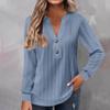 Women Long Sleeve Henley Tunic Top Solid Ribbed Knit V Neck Button Casual Loose Blouse Shirt