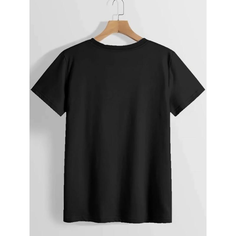 Womens Fashionable Letter Cartoon Print Round Neck T Shirt Simple Design Comfortable Breathable Daily Leisure Versatile Natural Elegant