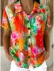 Damen leuchtend-buntes Aquarell-Blumenmuster Hemd mit Knöpfen, lässige Oberteile mit Kragen für Frühling Sommer Alltag Urlaubsbekleidung