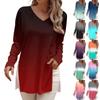 Women's Fashion Long Sleeve Shirts Print Loose Fitted V-Neck Basic Tops Casual Outfits
