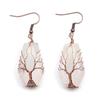 Handmade Agate Coffin Board Tree of Life Earrings - Natural Stone Crystal Dangle for Wealth and Harmony.