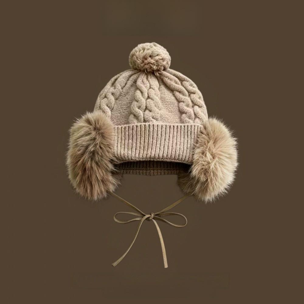 Large Head Circumference Cable Knit Trapper Hat Pom Pom Knit Hat Cold Weather Wear