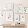 Strand- och Havstema Blommig Minimalistisk Väggkonst Segelbåts Målning på Duk Simbassäng Affischer Tryck Bilder Perfekt