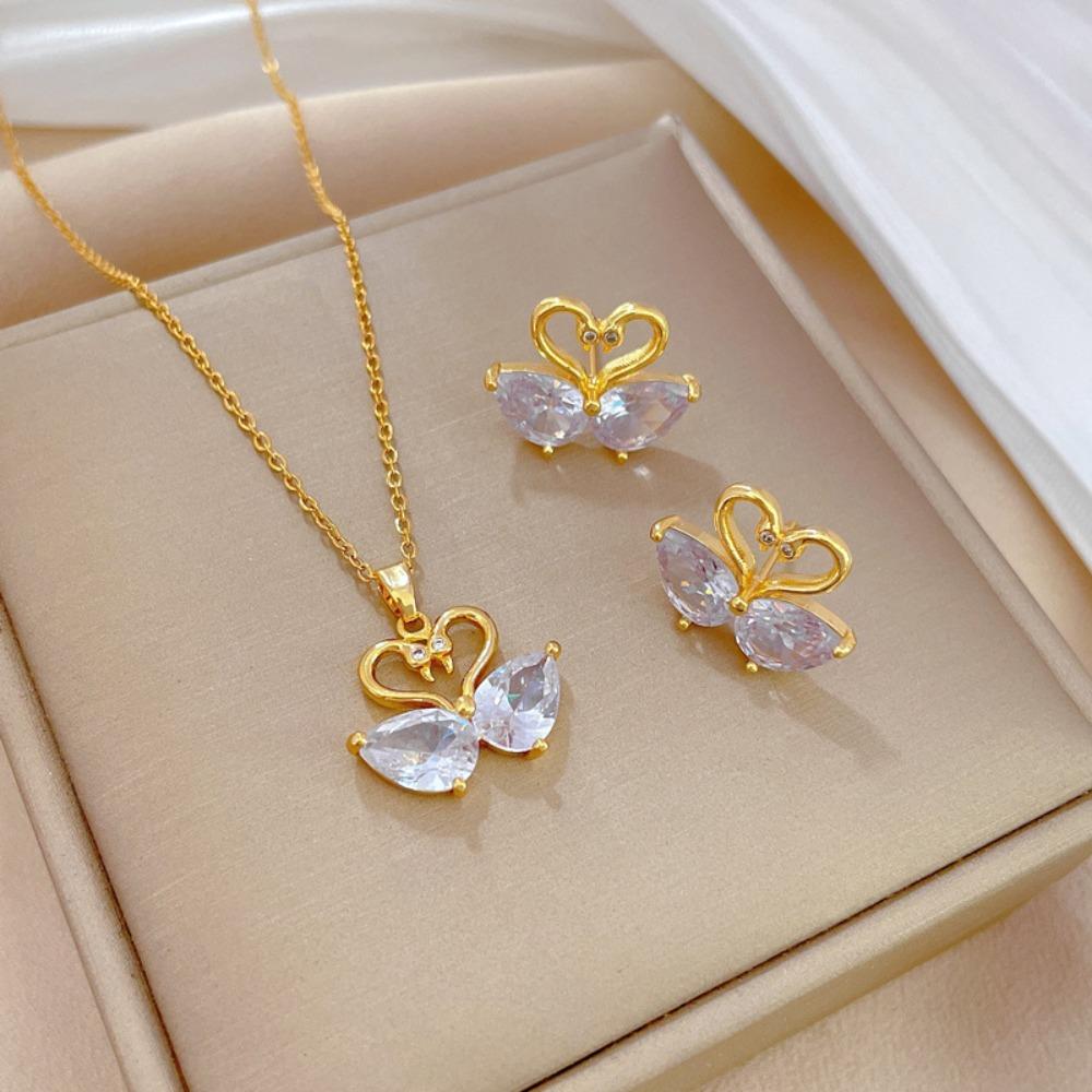 Modisches Elegantes Leichtluxuriöses Vollzirkon Exquisites Elementstil Kupfer Mikro-Inlay Ohrringe Halsketten Set