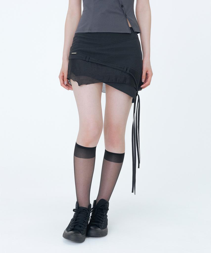 Miseki Seoul Diagonal Sheer String Mini Skirt Black