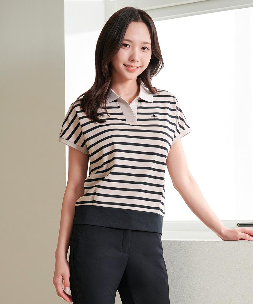 BILTMORE Women'S Golf Striped Batwing Short Sleeve Collared T-Shirt