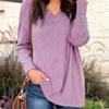 Herbst Winter Einfarbig V-ausschnitt Lose Pullover Casual Langarm T-shirt frauen Kleidung