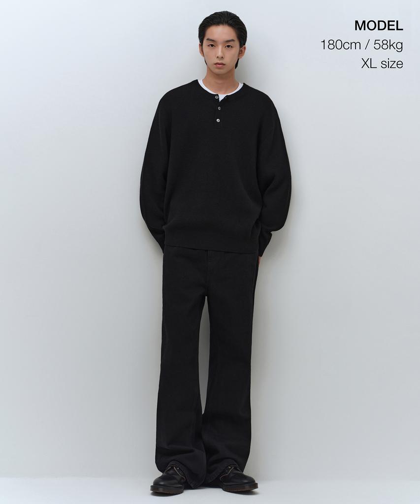 Musinsa Standard [Victoria Wool] Maglia a coste minima con scollo Henley [Nero]