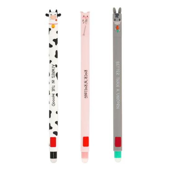 Farm Animal Erasable Gel Pens for Kids Cute Cartoon Cow Turkey Donkey Pig Design Smooth Writing Easy Erase Pen Fun School Supplies