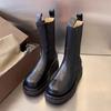 Bottes à plateforme pour femmes à la mode Bottes décontractées en cuir noir neuves pour femmes 2025 Automne Hiver Semelle épaisse à enfiler Botas Femininas