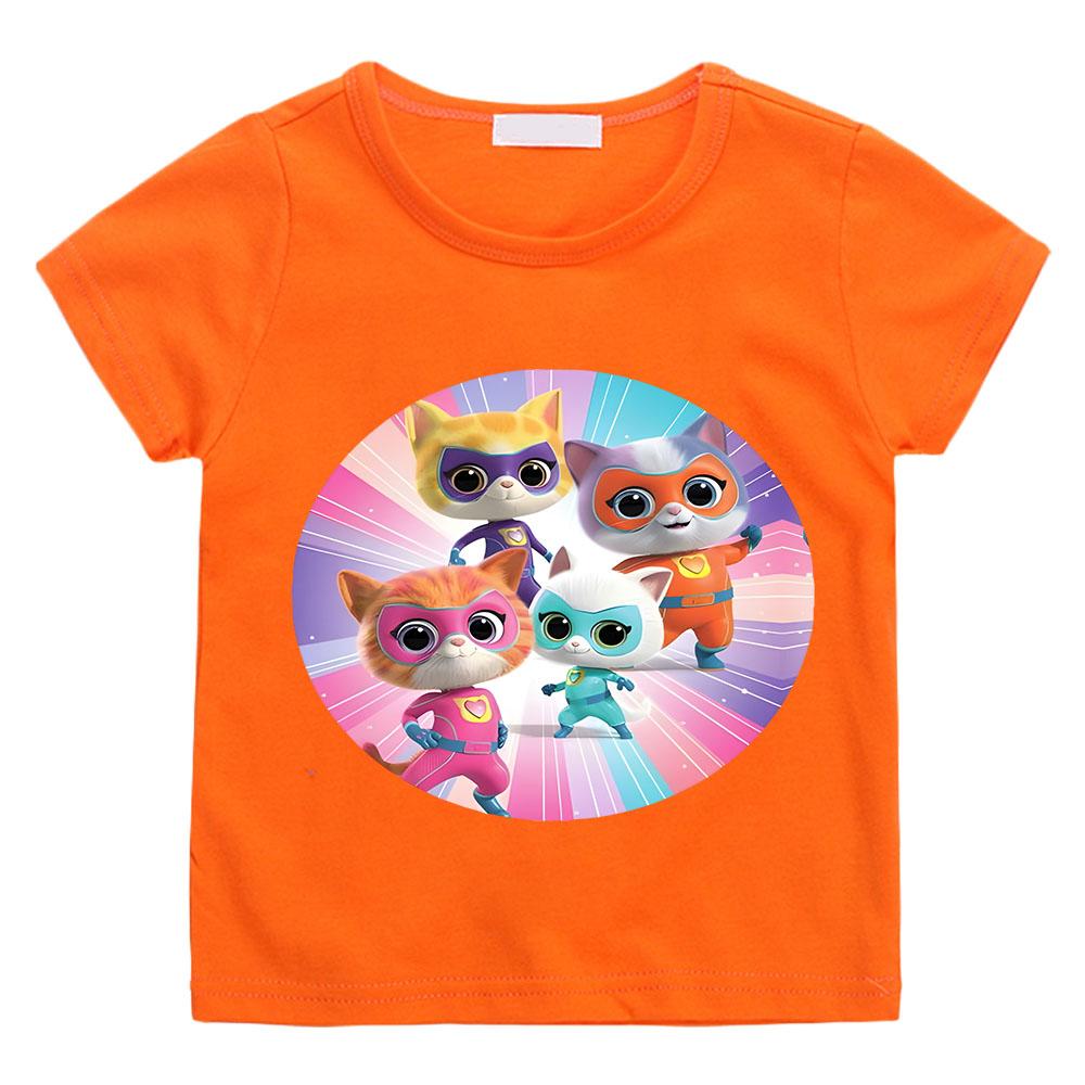 SuperKitties Kids Cartoon T-shirt Cotton Short Sleeve O-Neck Tops Boys Girls Clothes Y2k One Piece Anime Tees Summer Children