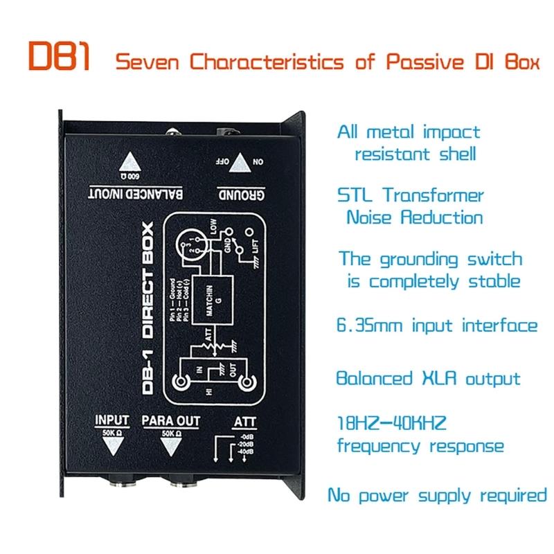 Compactly Passive DI Box with Input Attenuator Hum Eliminators for Connecting Instrument to Balanced 6.35mm Output