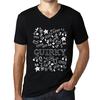 Men’s Vintage Tee Shirt Graphic T Shirt V Neck Doodle Art Quirky Deep Black White Text