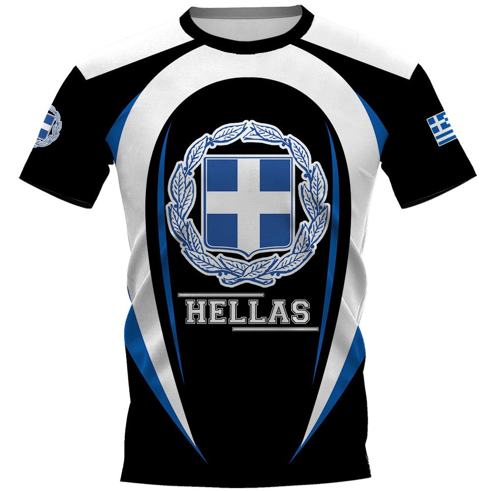 T-shirt Hellas per uomo Linea geometrica Bandiera della Grecia Emblema nazionale T-shirt da uomo stampata T-shirt da uomo casual di grandi dimensioni