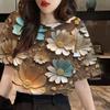 Women's Clothing Floral Pattern T-shirt Top Printed T-shirt Short Sleeved Casual Streetwear Women's Oversized T-shirt