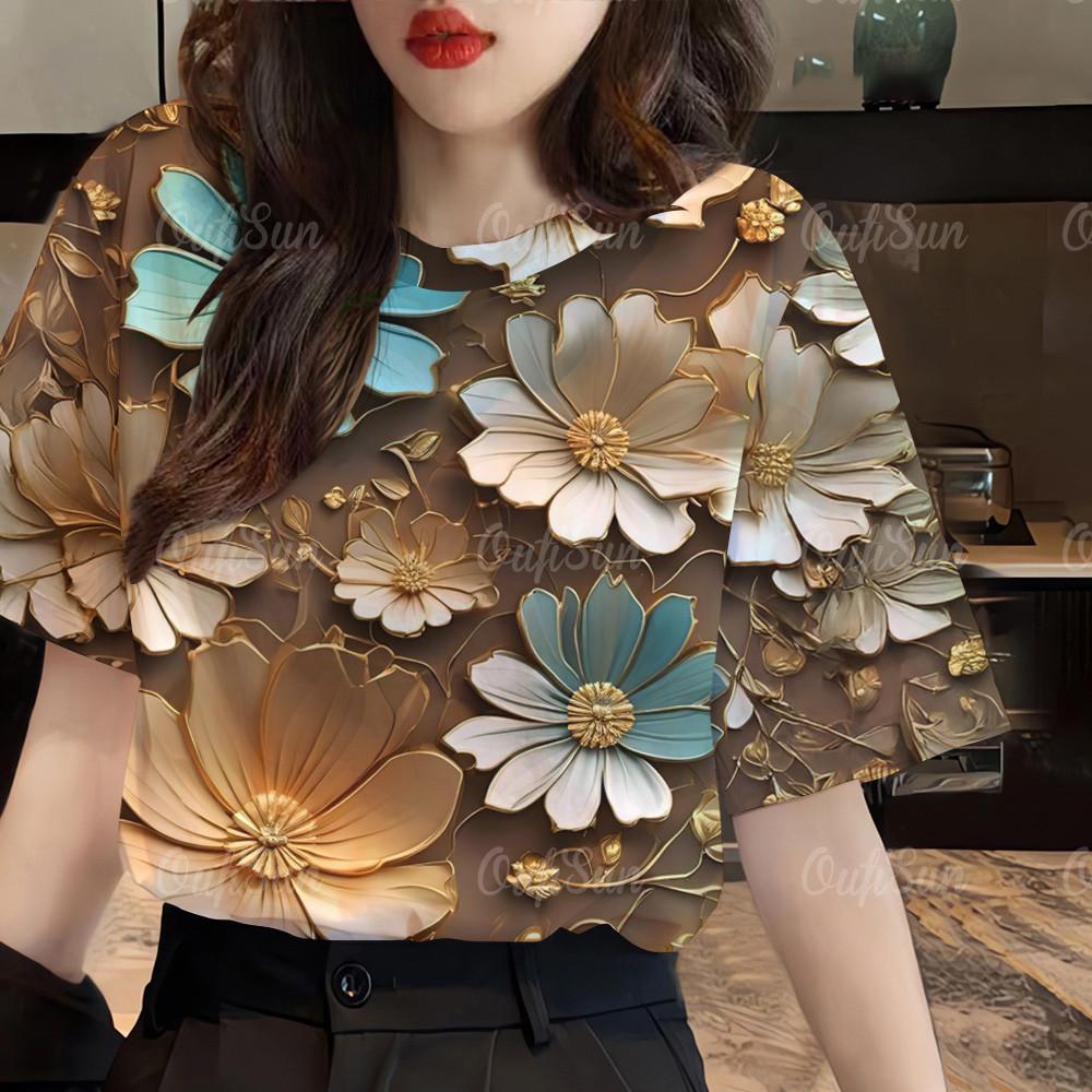 Women's Clothing Floral Pattern T-shirt Top Printed T-shirt Short Sleeved Casual Streetwear Women's Oversized T-shirt