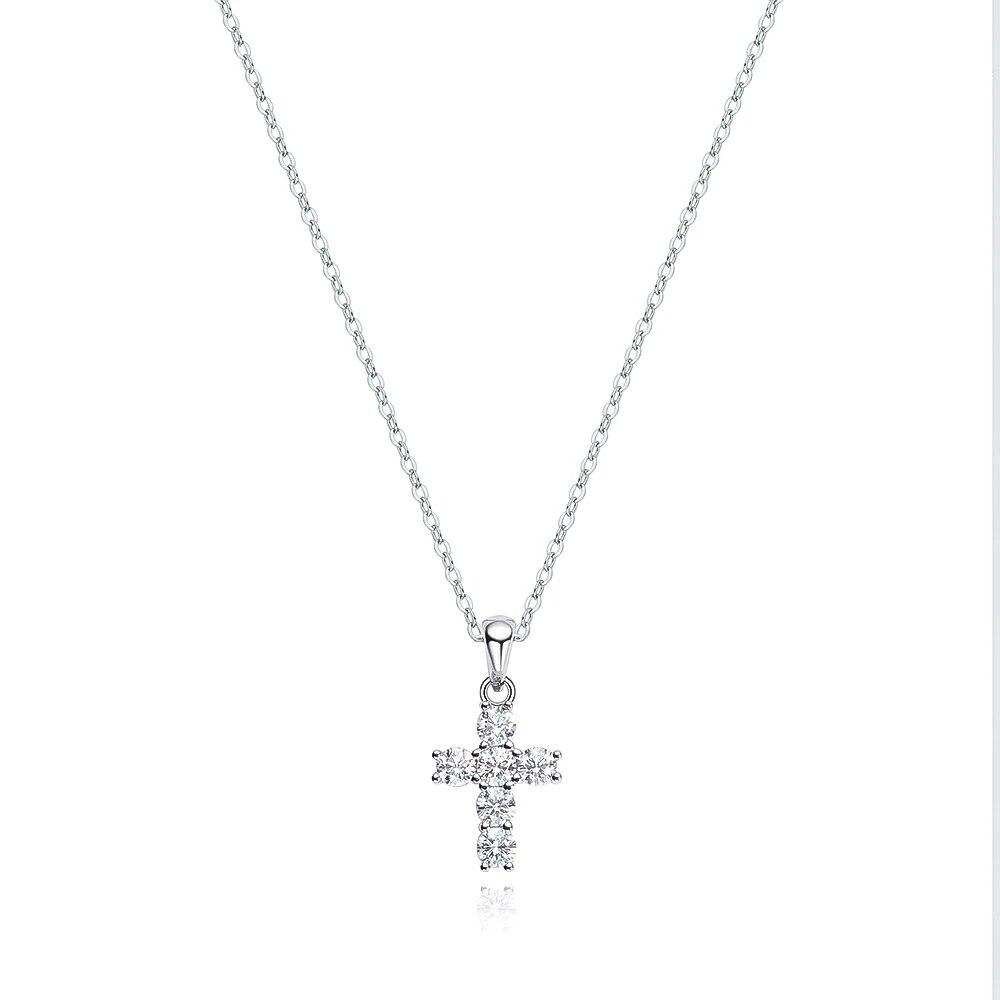 D Färg Moissanite korshänge för kvinnor 18k vitguldpläterad S925 Sterling Silver Halsband Kedja Bröllopsfina smycken