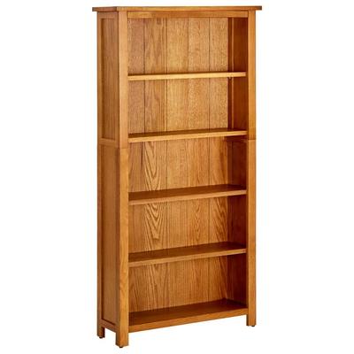 Vidaxl 5-Tier Bookshelf, 70x22x140 Cm, Solid Oak Wood