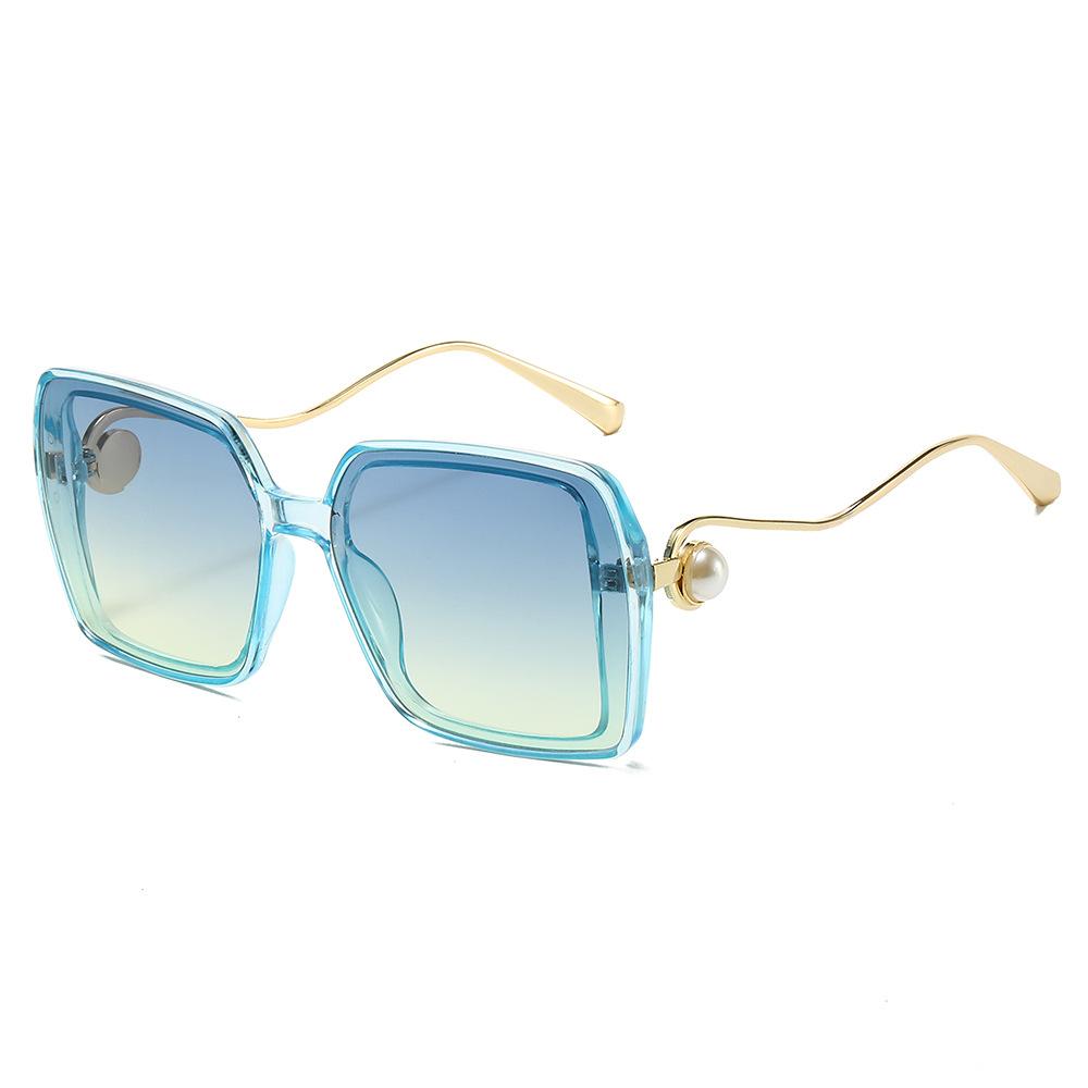 New Luxury Retro Leopard Gradient Square Women Sunglasses Brand Thin Frame Pearl Decoration Casual Men Sun Glasses UV400