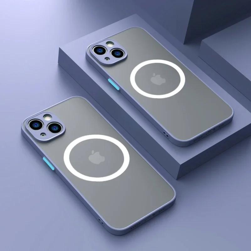 Capa Armadura Magnética Fosca de Luxo Para Magsafe Carregamento Sem Fio Para iPhone 15 16 14 13 11 12 Pro Max Mini Plus XS X XR Capa funda
