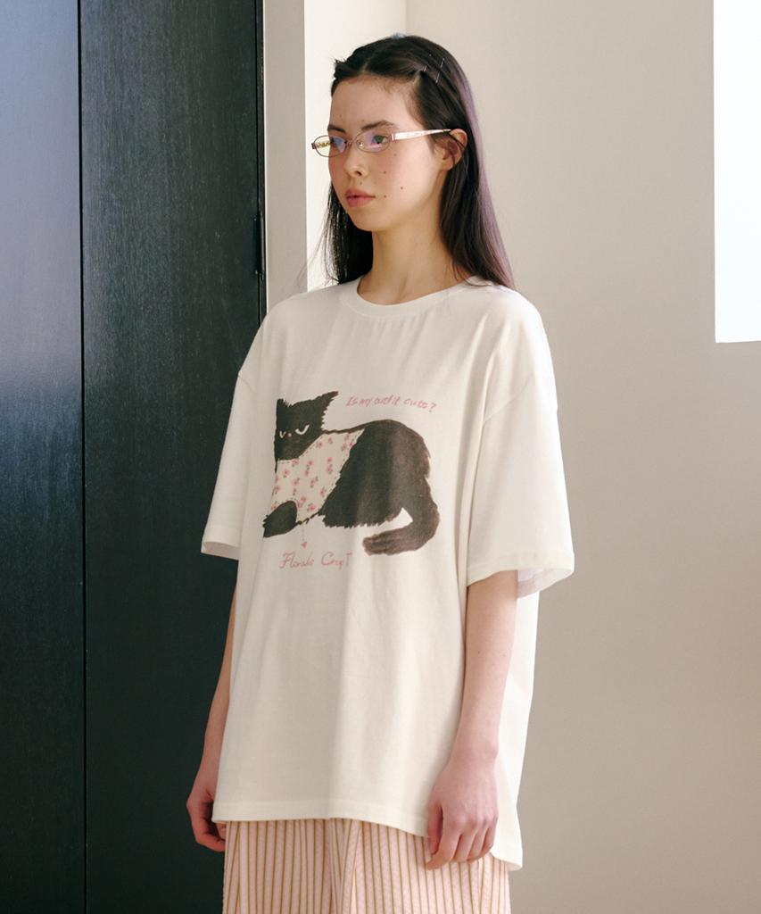 FUNFROMFUN Nero Cat Half Tee, White
