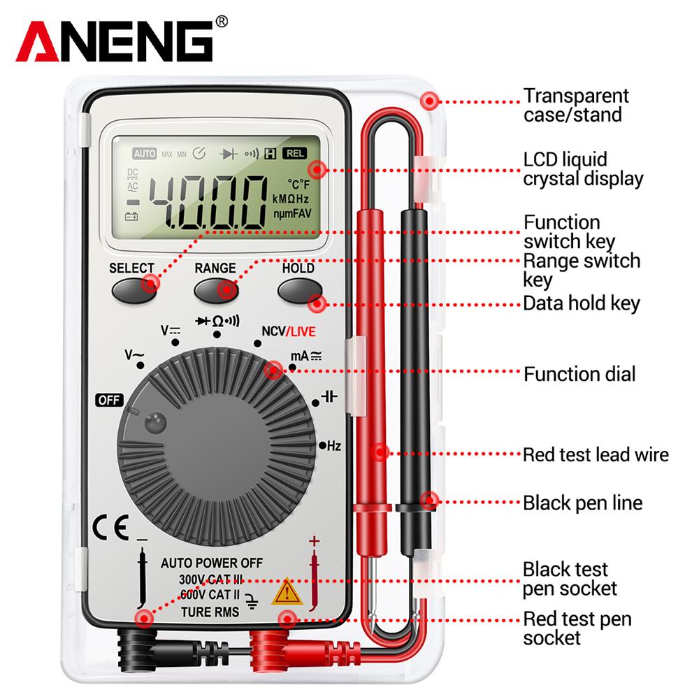 ANENG AN101 1999 Counts Mini Professional Digital Multimeter AC/DC Free Gift B18 Voltage Tester Automotive Current Tester Portable Electrician Tools