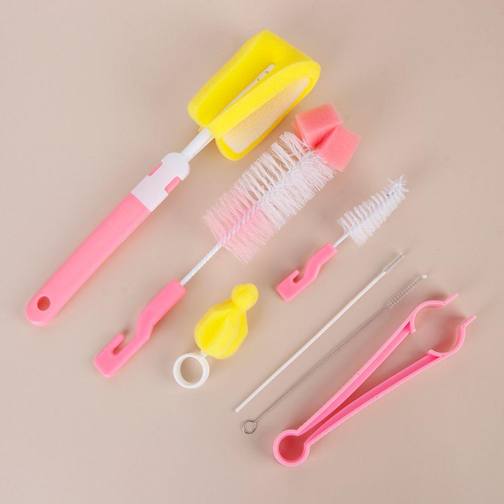 7pcs Home Washing 360-degree Baby Nipple Rotating Bottle Brush Clean Sponge