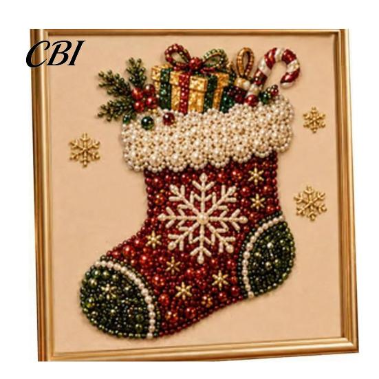 Handmade Holiday Wall Decor Xmas Faux Pearl Painting Kit, Christmas 3D Art DIY Festive Bead Decorations Craft Project for Adults, Home Creative Winter