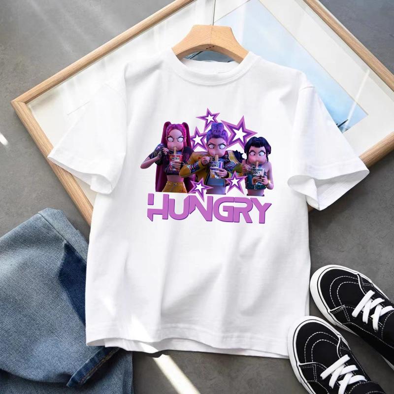 Kpop Demon Hunters Barnkläder Kortärmad T-shirt Söt K-pop Demon Hunters Tiger Harajuku T-shirt för Pojkar Flickor