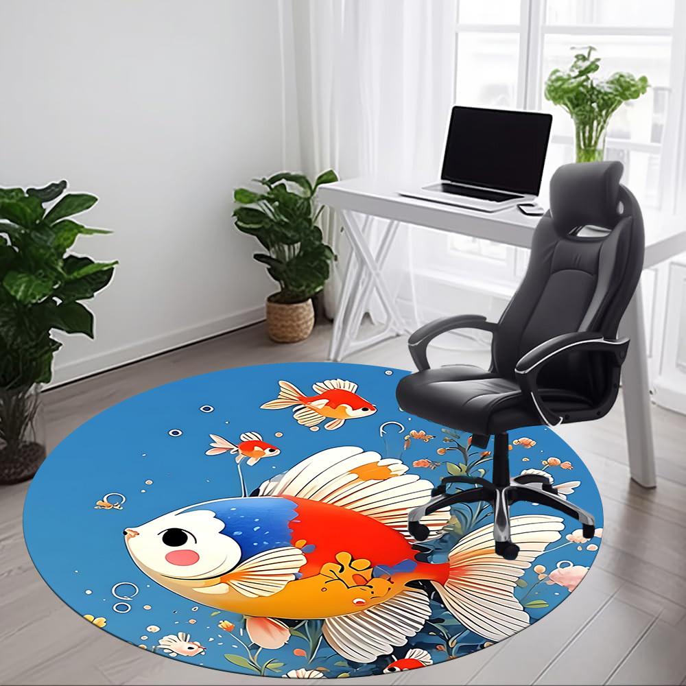 1 pièce Tapis Rond Poisson Rouge Océan Bureau, Tapis Intérieur Convient Pour Bureau, Sous Chaises de Bureau Chambre Salon Décoration Maison, Déco Pièce