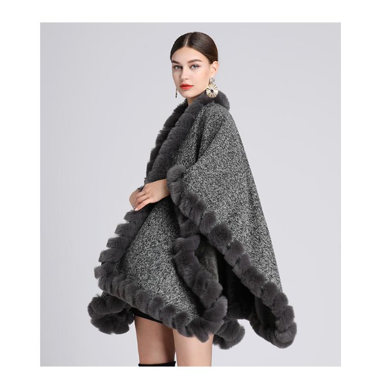 Capa xale feminina de inverno, plus veludo, gola de pele espessa, capa xale, solta, plus size, casaco cardigan de malha