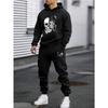 Men's Vacation Style Printed Hoodie Set, Retro Casual Hoodie with Drawstring Pants, Autumn and Winter Outdoor Men's Two Piece Set
